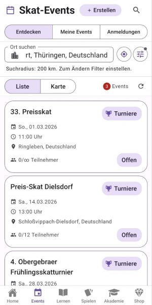 Skat-Events finden